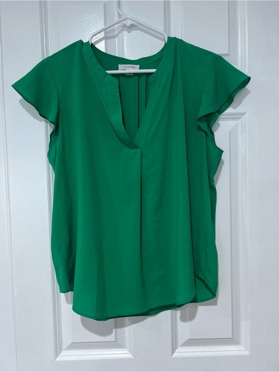 Calvin Klein Tops - Calvin Klein  Green V-Neck Flutter Sleeve Blouse XL